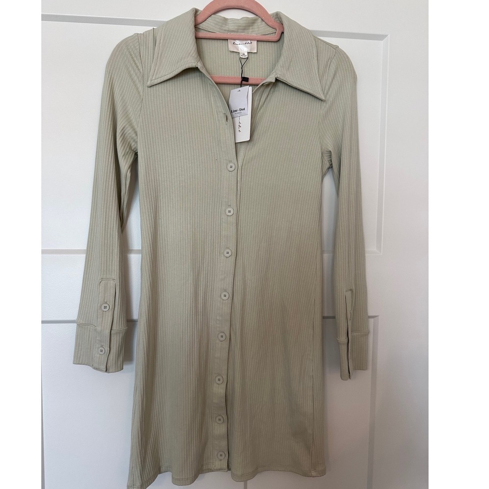 Line and Dot Brooklyn Ribbed Mini Dress Pistachio Green Long Sleeve LD5011B XS